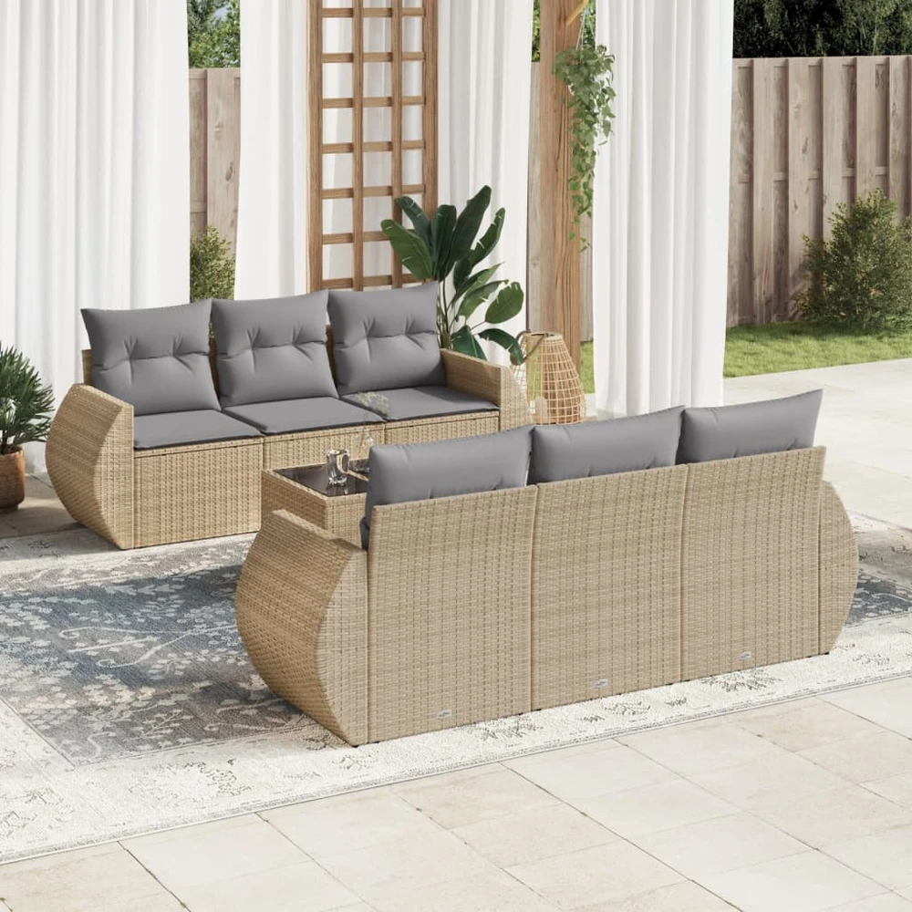 Sofa Sofos komplektas su pagalvėlėmis, 7 dalių, smėlio, poliratanas