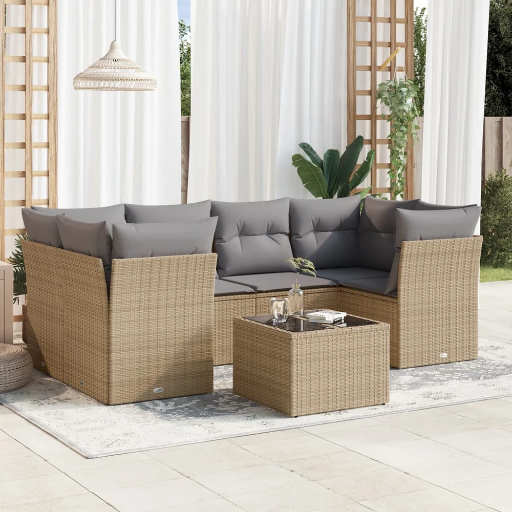 Sofa Sofos komplektas su pagalvėlėmis, 7 dalių, smėlio, poliratanas