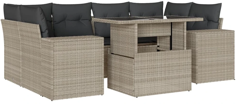 Sofa Sofos komplektas su pagalvėlėmis, 7 dalių, pilkas, poliratanas