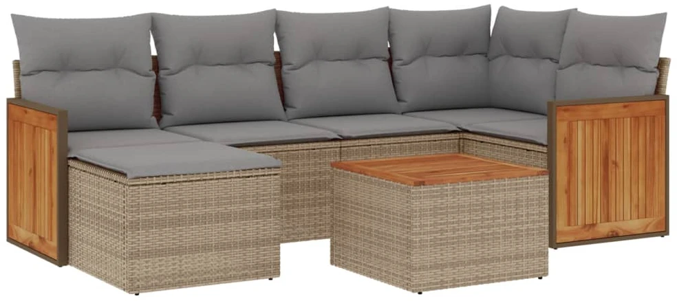 Sofa Sofos komplektas su pagalvėlėmis, 7 dalių, smėlio, poliratanas