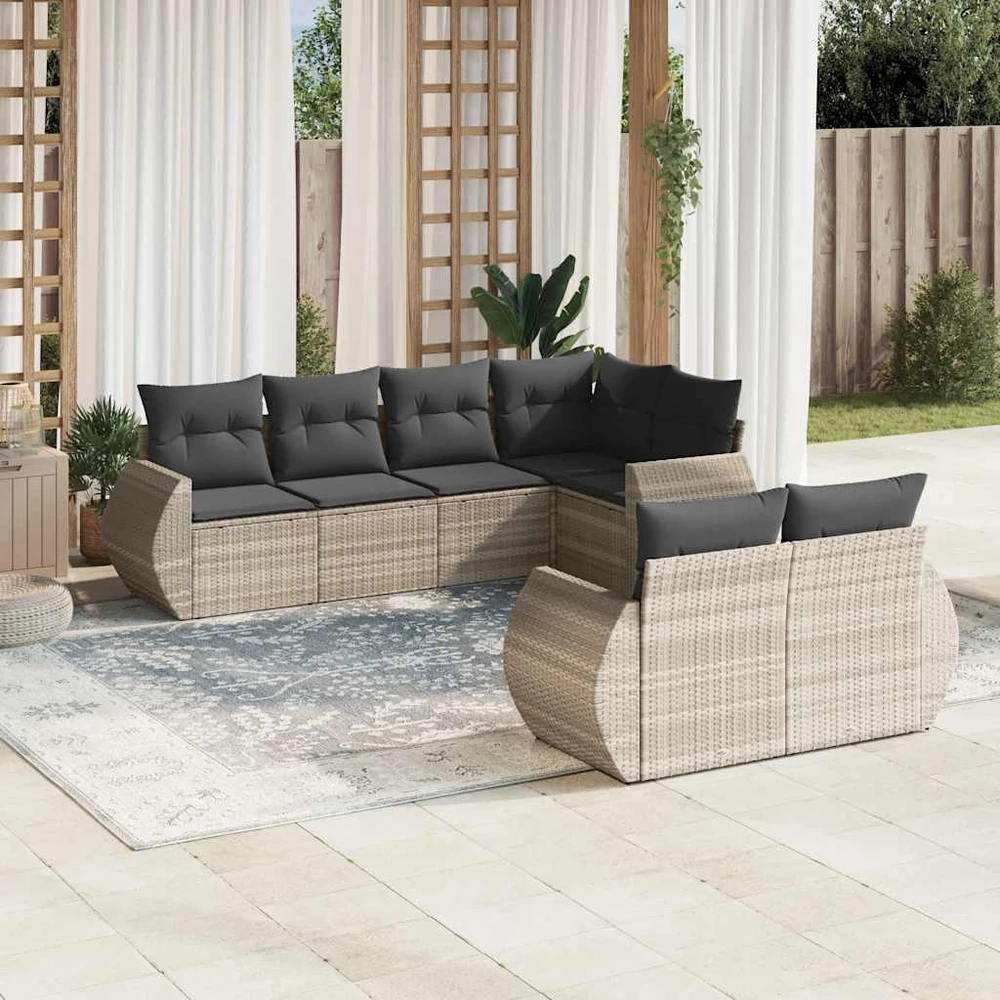 Sofa Sofos komplektas su pagalvėlėmis, 7 dalių, pilkas, poliratanas