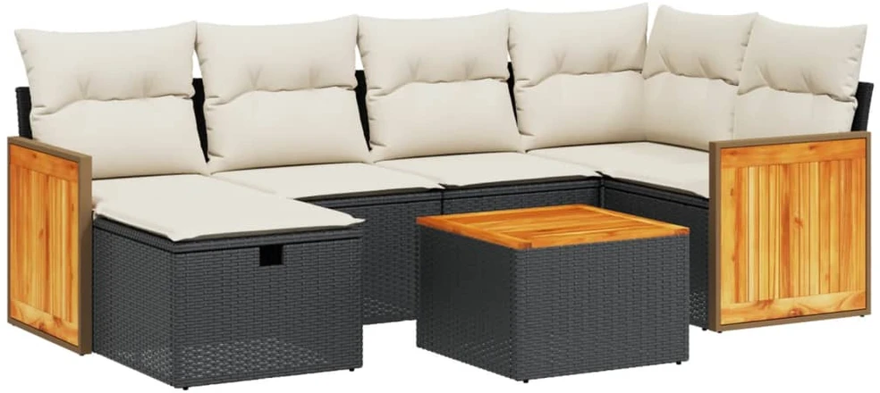 Sofa Sofos komplektas su pagalvėlėmis, 7 dalių, juodas, poliratanas
