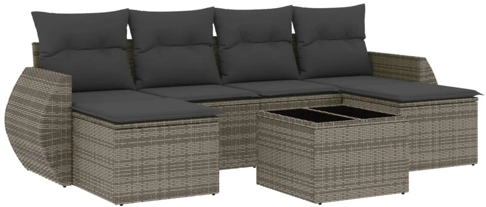 Sofa Sofos komplektas su pagalvėlėmis, 7 dalių, pilkas, poliratanas