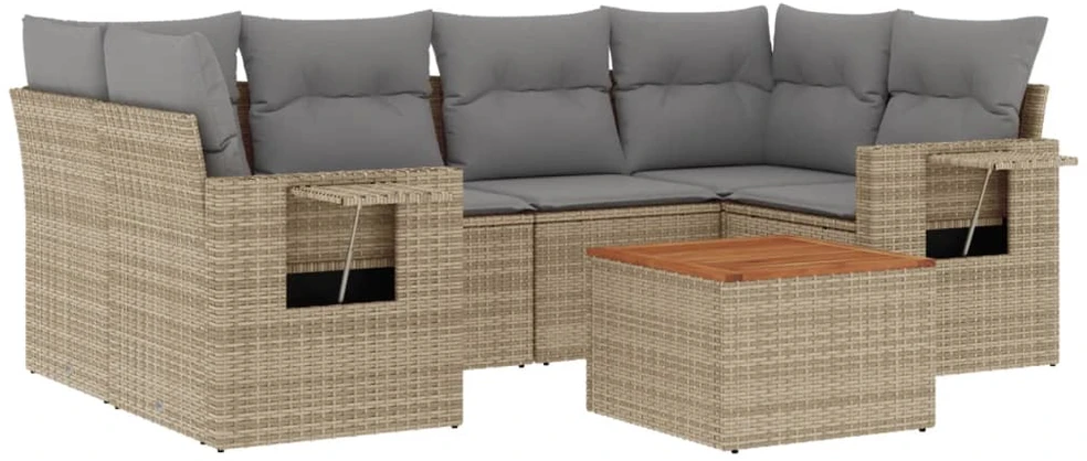 Sofa Sofos komplektas su pagalvėlėmis, 7 dalių, smėlio, poliratanas