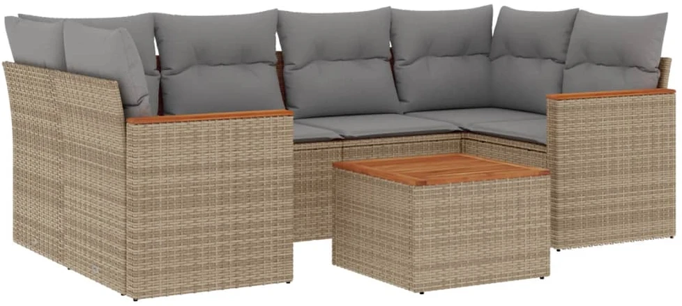 Sofa Sofos komplektas su pagalvėlėmis, 7 dalių, smėlio, poliratanas