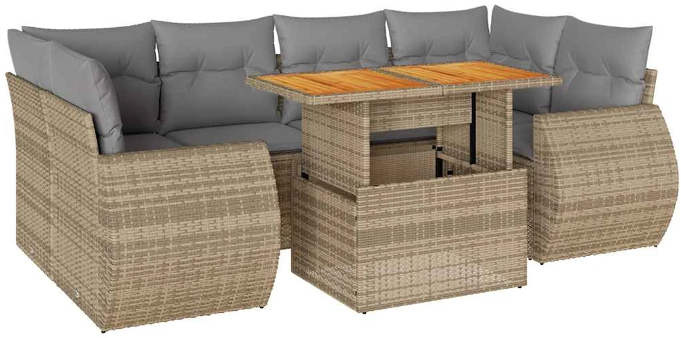 Sofa Sofos komplektas su pagalvėlėmis, 7 dalių, smėlio, poliratanas