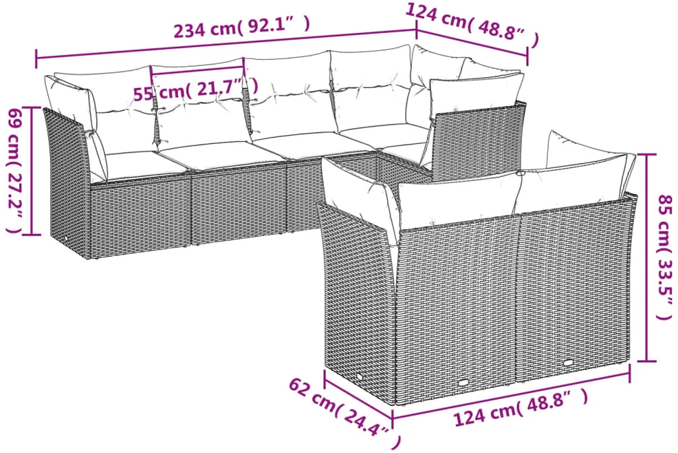 Sofa Sofos komplektas su pagalvėlėmis, 7 dalių, pilkas, poliratanas