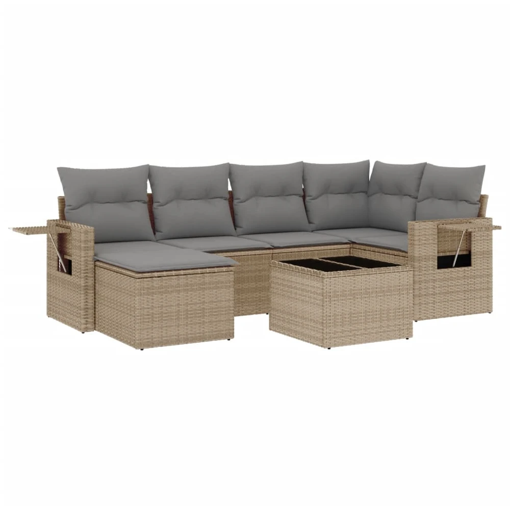 Sofa Sofos komplektas su pagalvėlėmis, 7 dalių, smėlio, poliratanas