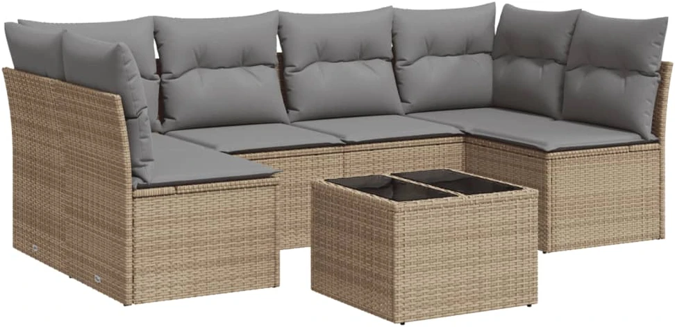 Sofa Sofos komplektas su pagalvėlėmis, 7 dalių, smėlio, poliratanas