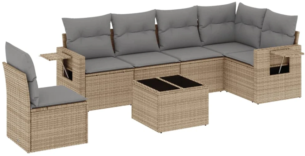 Sofa Sofos komplektas su pagalvėlėmis, 7 dalių, smėlio, poliratanas