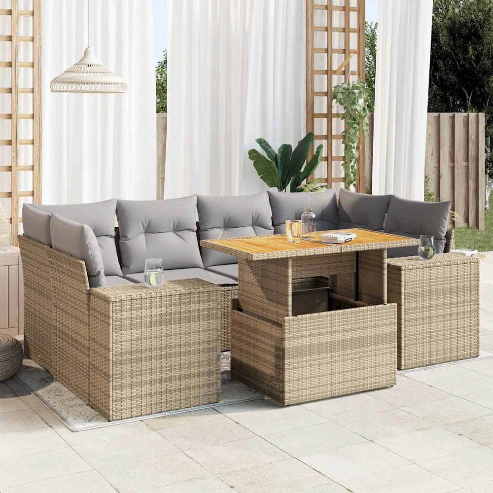 Sofa Sofos komplektas su pagalvėlėmis, 7 dalių, smėlio, poliratanas