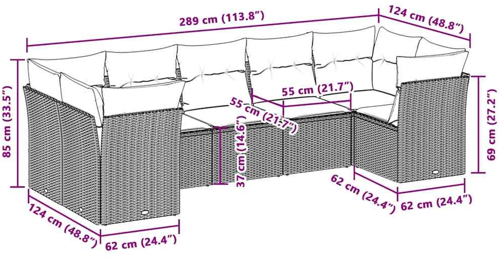 Sofa Sofos komplektas su pagalvėlėmis, 7 dalių, pilkas, poliratanas