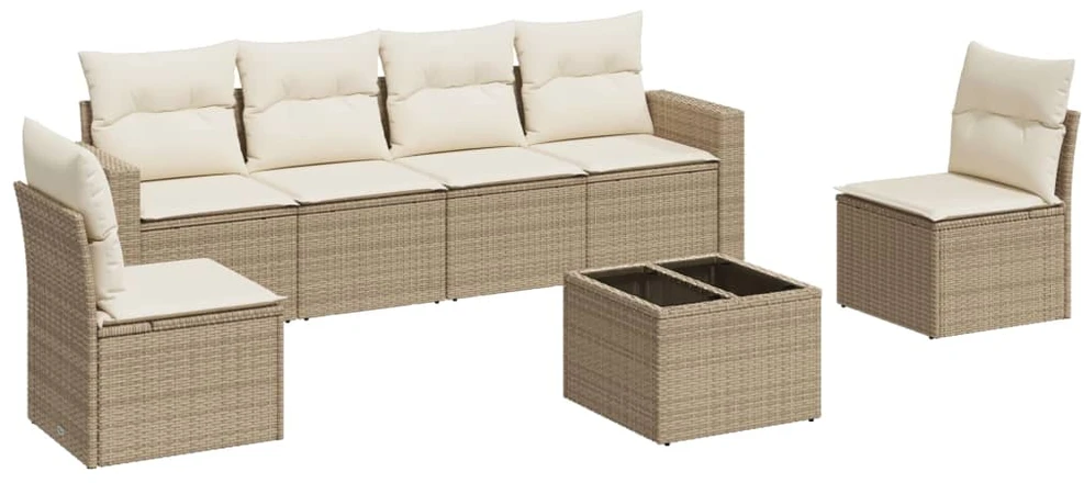 Sofa Sofos komplektas su pagalvėlėmis, 7 dalių, smėlio, poliratanas