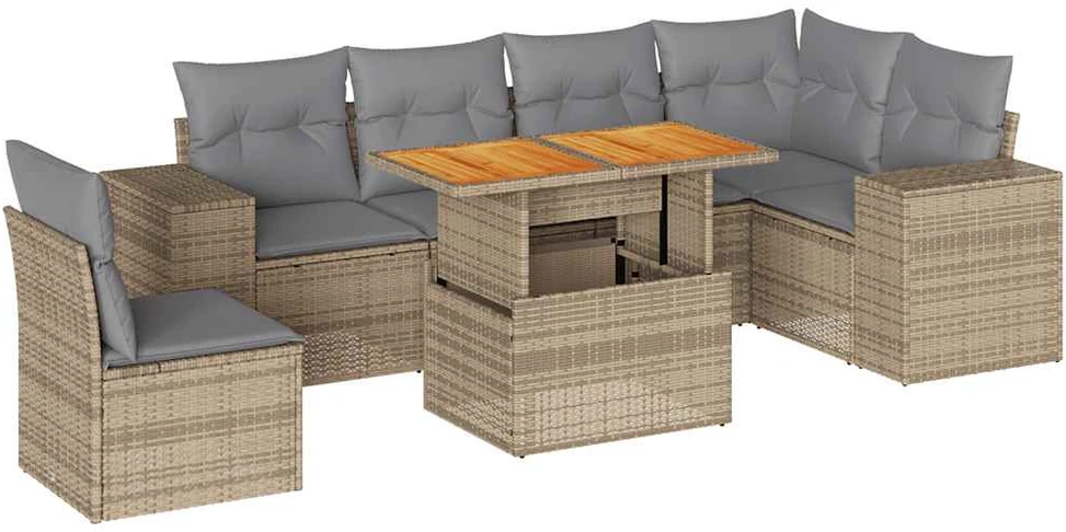 Sofa Sofos komplektas su pagalvėlėmis, 7 dalių, smėlio, poliratanas