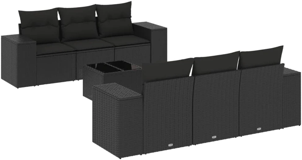 Sofa Sofos komplektas su pagalvėlėmis, 7 dalių, juodas, poliratanas