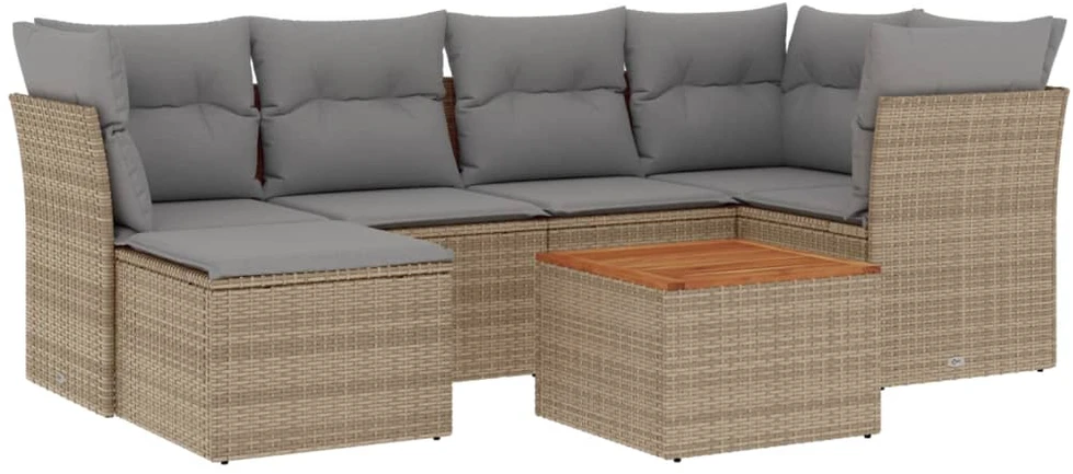 Sofa Sofos komplektas su pagalvėlėmis, 7 dalių, smėlio, poliratanas