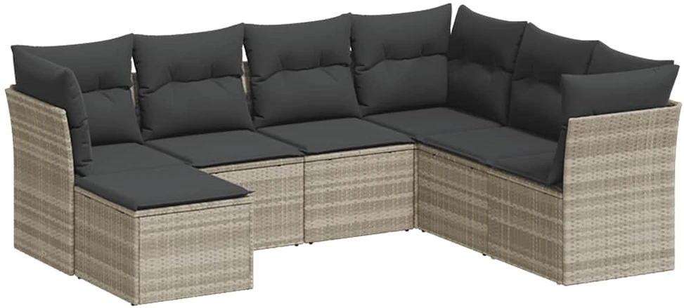 Sofa Sofos komplektas su pagalvėlėmis, 7 dalių, pilkas, poliratanas