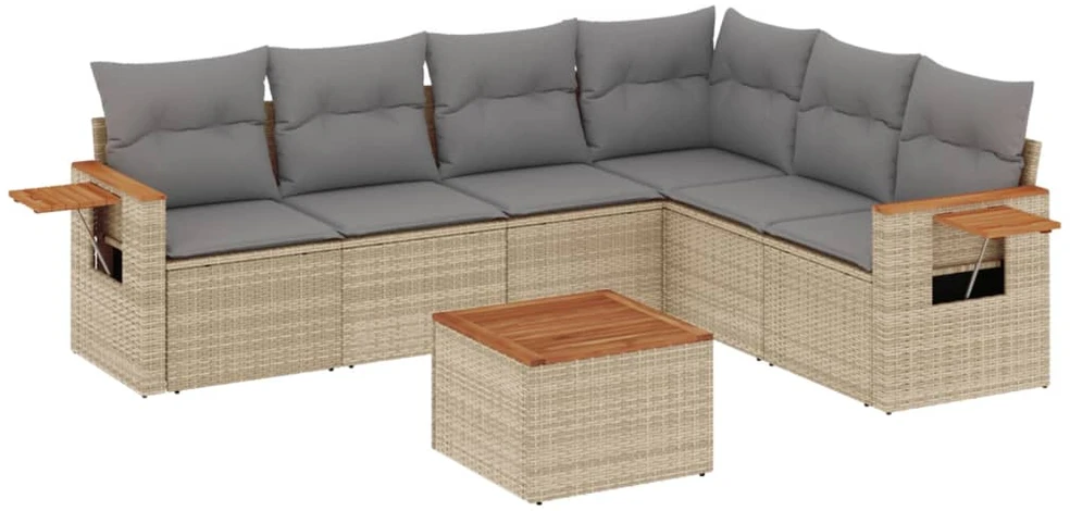 Sofa Sofos komplektas su pagalvėlėmis, 7 dalių, smėlio, poliratanas