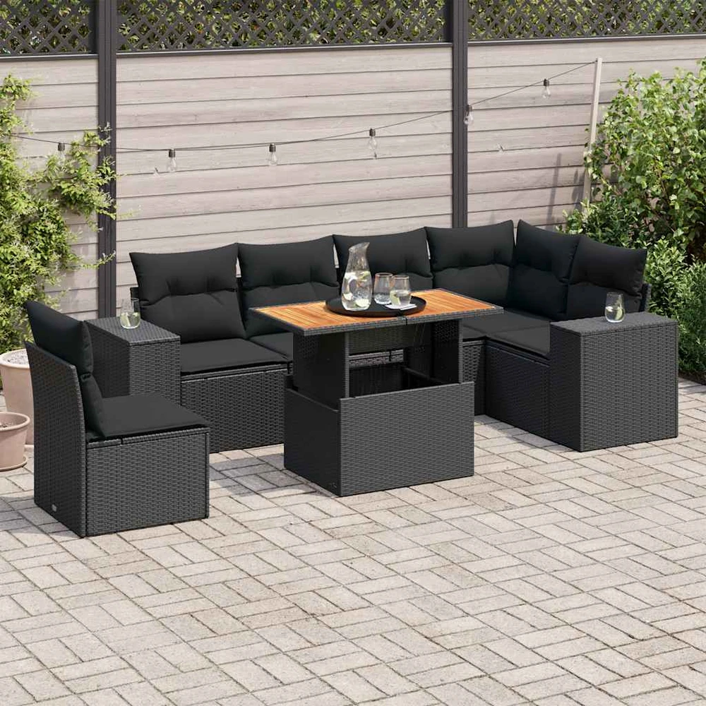 Sofa Sofos komplektas su pagalvėlėmis, 7 dalių, juodas, poliratanas