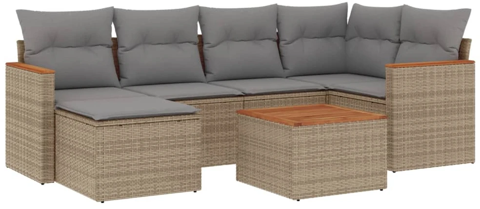 Sofa Sofos komplektas su pagalvėlėmis, 7 dalių, smėlio, poliratanas