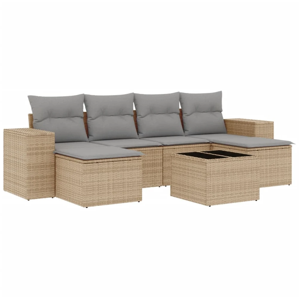 Sofa Sofos komplektas su pagalvėlėmis, 7 dalių, smėlio, poliratanas