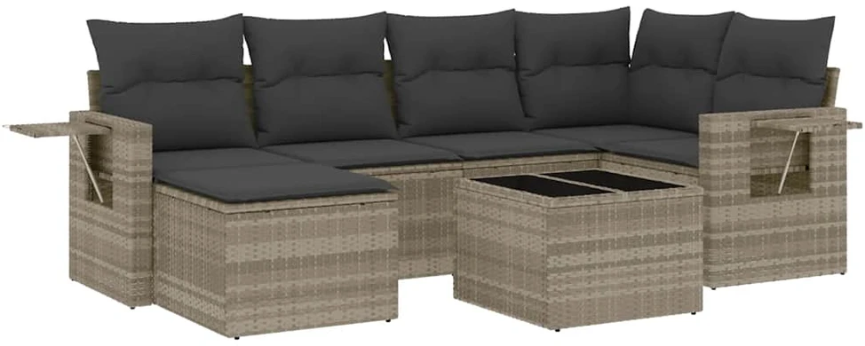 Sofa Sofos komplektas su pagalvėlėmis, 7 dalių, pilkas, poliratanas