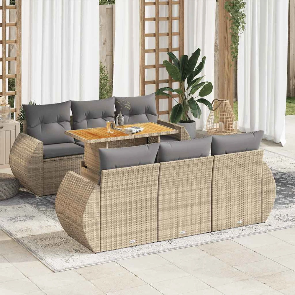 Sofa Sofos komplektas su pagalvėlėmis, 7 dalių, smėlio, poliratanas