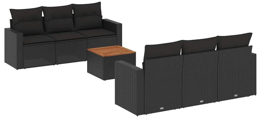 Lauko baldų komplektas Sofos komplektas su pagalvėlėmis, 7 dalių, juodas, poliratanas