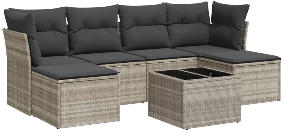 Sofa Sofos komplektas su pagalvėlėmis, 7 dalių, pilkas, poliratanas