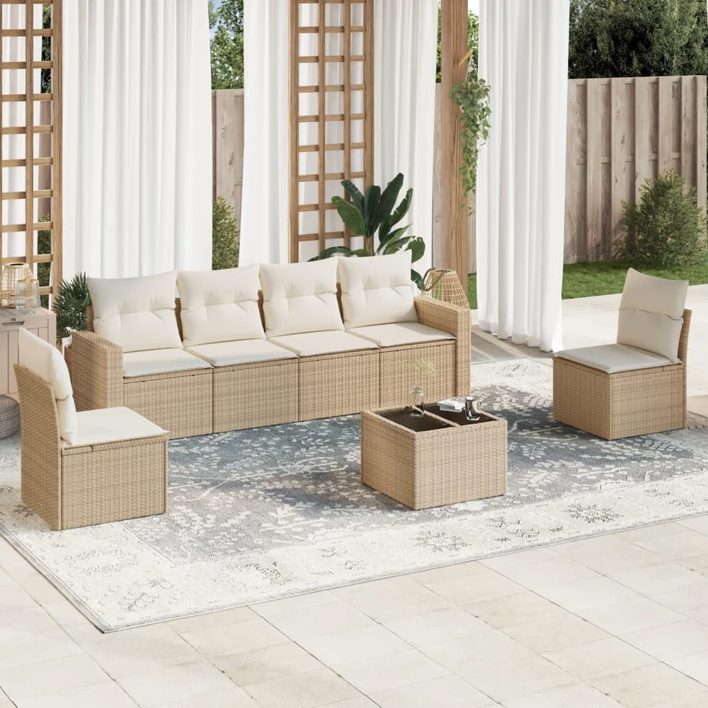Sofa Sofos komplektas su pagalvėlėmis, 7 dalių, smėlio, poliratanas