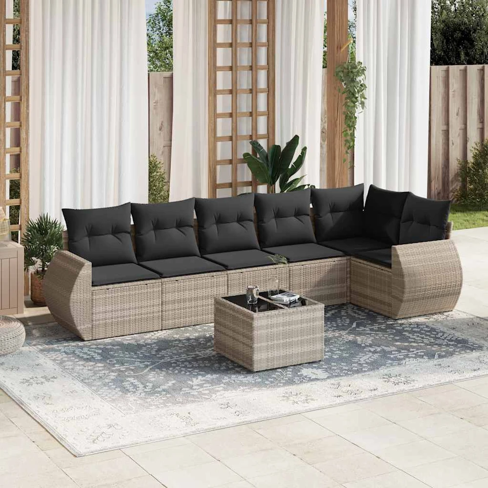 Sofa Sofos komplektas su pagalvėlėmis, 7 dalių, pilkas, poliratanas
