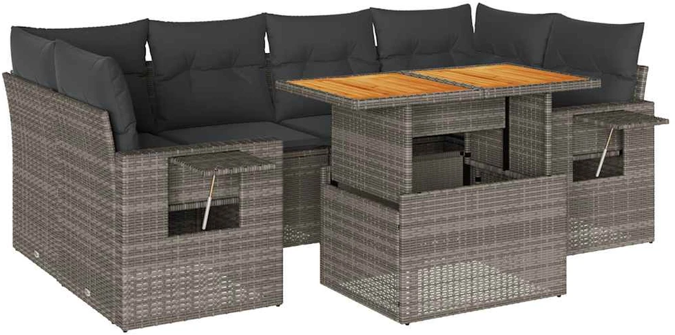Sofa Sofos komplektas su pagalvėlėmis, 7 dalių, pilkas, poliratanas
