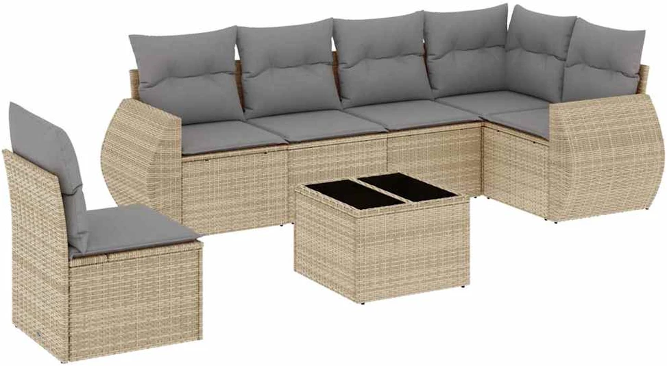 Sofa Sofos komplektas su pagalvėlėmis, 7 dalių, smėlio, poliratanas