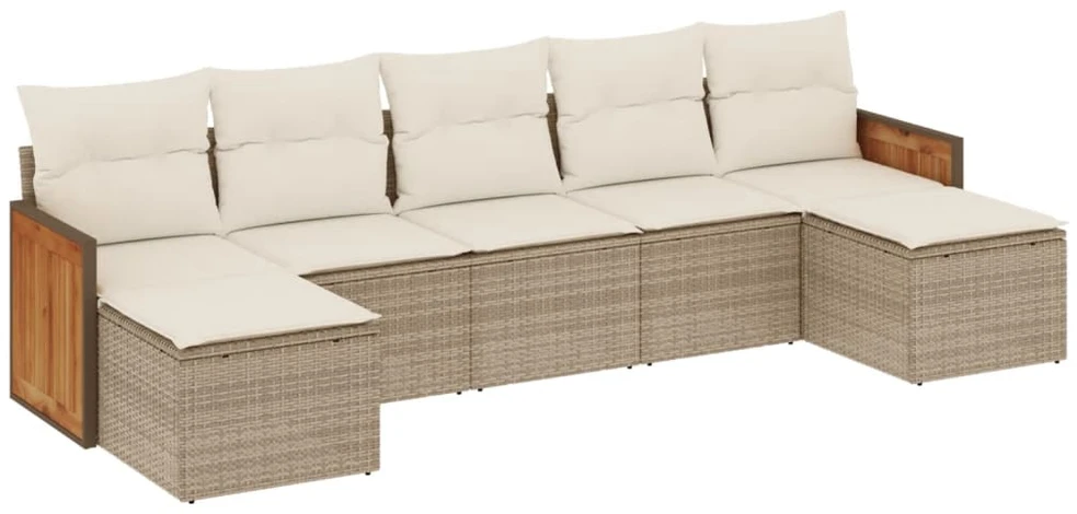 Sofa Sofos komplektas su pagalvėlėmis, 7 dalių, smėlio, poliratanas