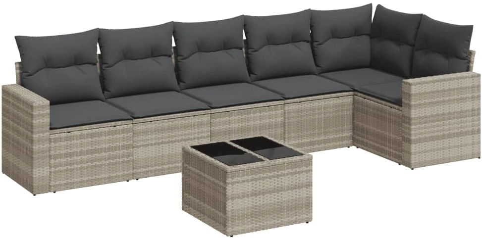 Sofa Sofos komplektas su pagalvėlėmis, 7 dalių, pilkas, poliratanas