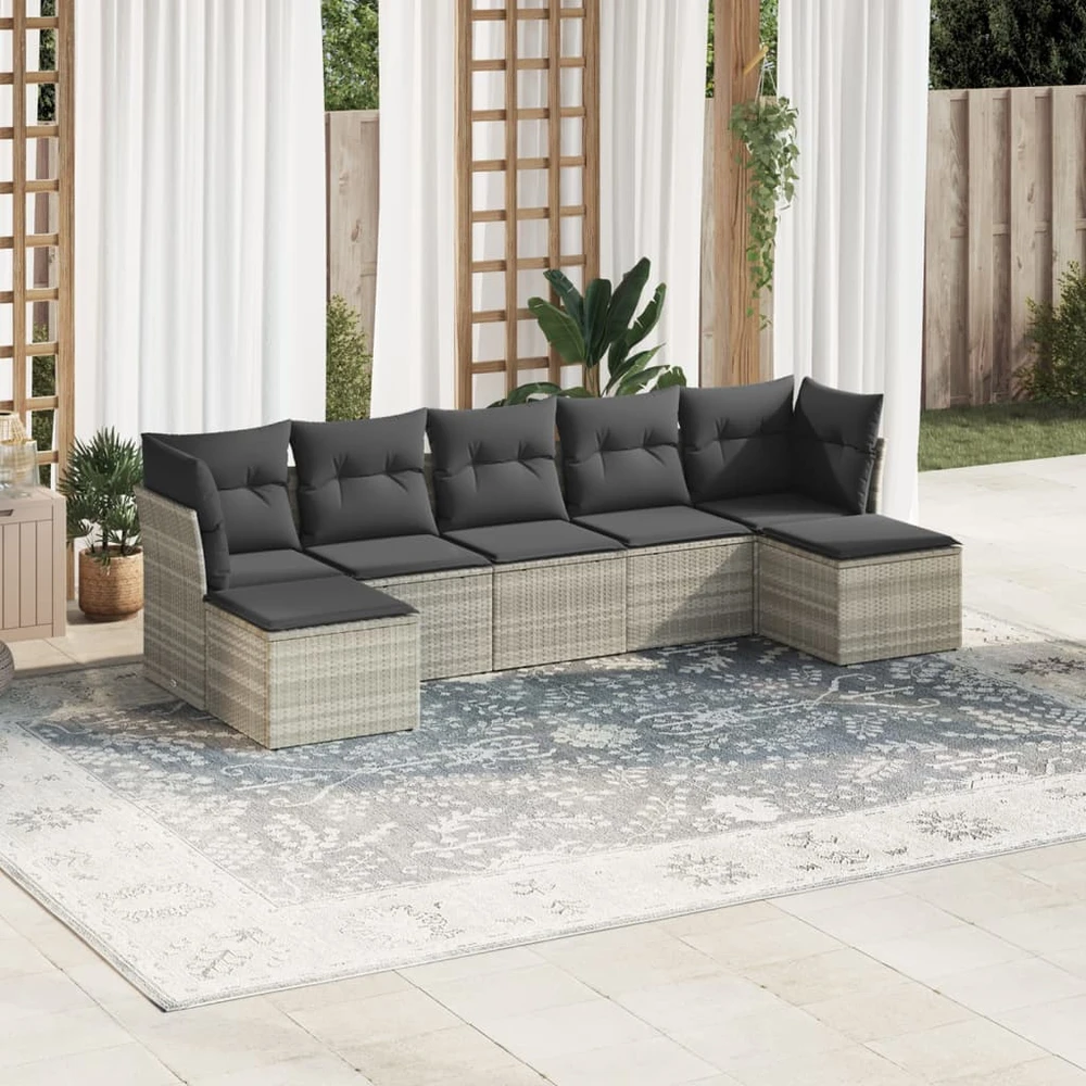 Sofa Sofos komplektas su pagalvėlėmis, 7 dalių, pilkas, poliratanas