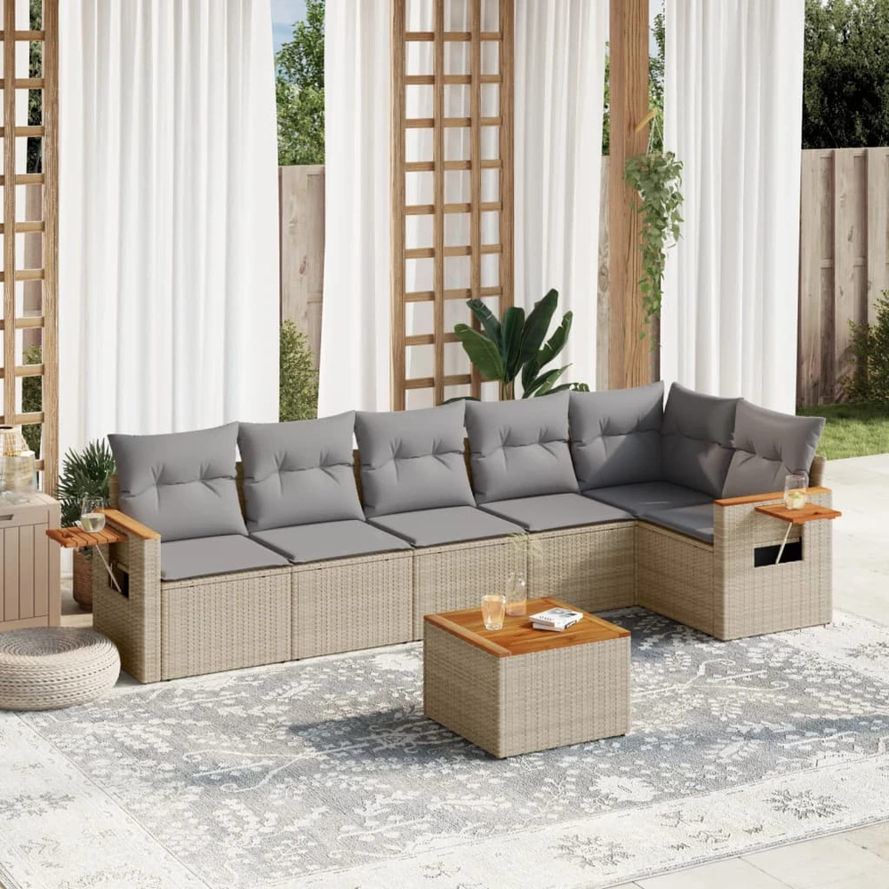 Sofa Sofos komplektas su pagalvėlėmis, 7 dalių, smėlio, poliratanas