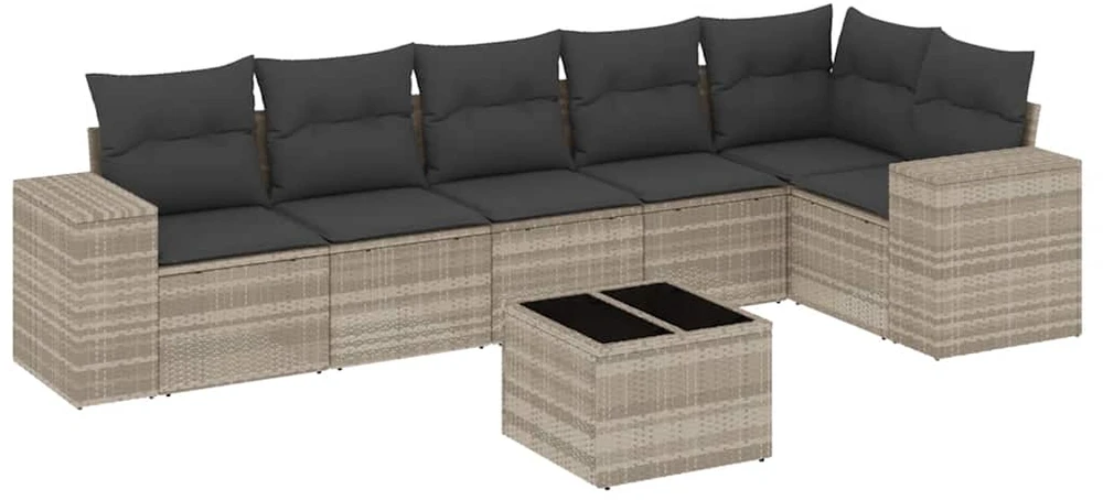 Sofa Sofos komplektas su pagalvėlėmis, 7 dalių, pilkas, poliratanas
