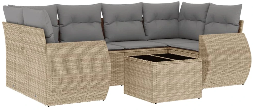 Sofa Sofos komplektas su pagalvėlėmis, 7 dalių, smėlio, poliratanas