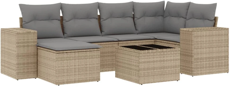 Sofa Sofos komplektas su pagalvėlėmis, 7 dalių, smėlio, poliratanas