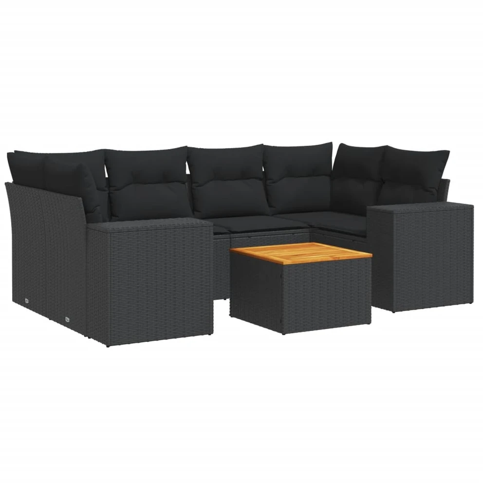 Sofa Sofos komplektas su pagalvėlėmis, 7 dalių, juodas, poliratanas