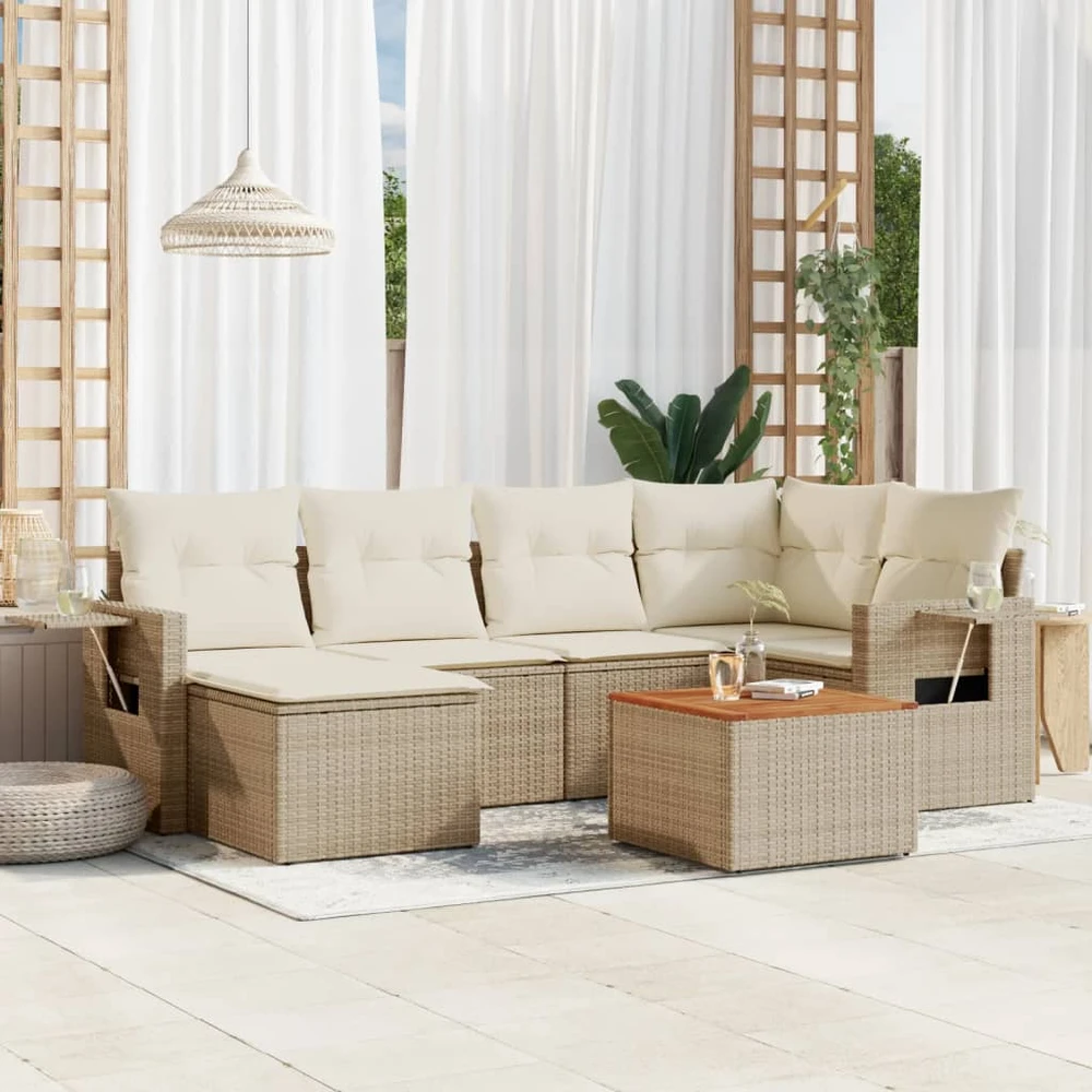 Sofa Sofos komplektas su pagalvėlėmis, 7 dalių, smėlio, poliratanas
