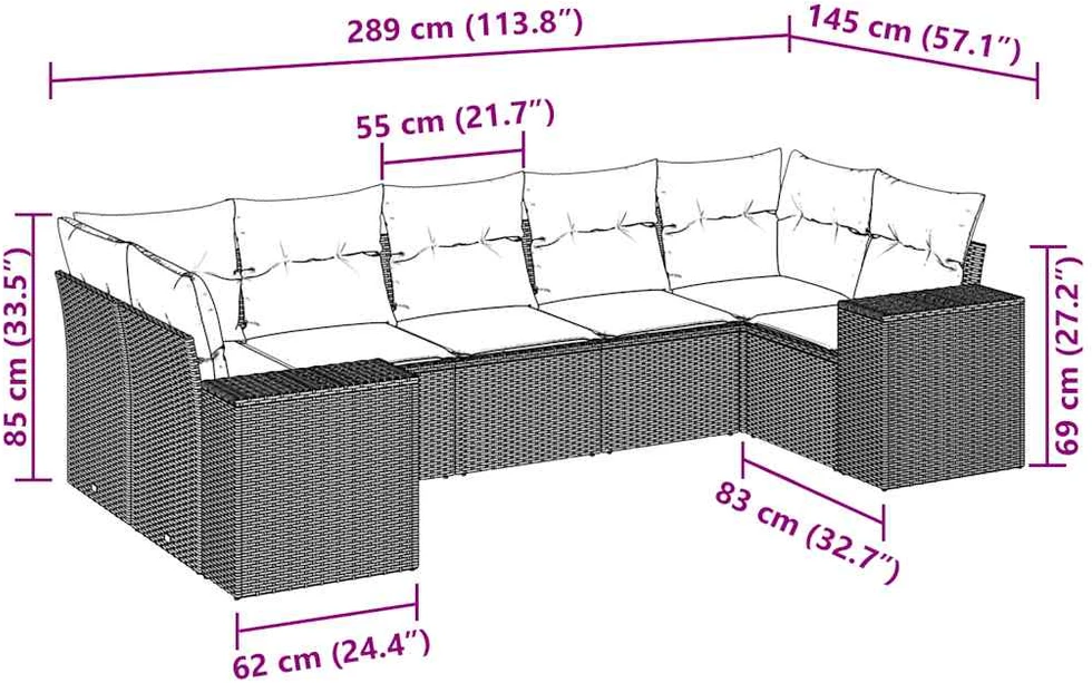 Sofa Sofos komplektas su pagalvėlėmis, 7 dalių, pilkas, poliratanas