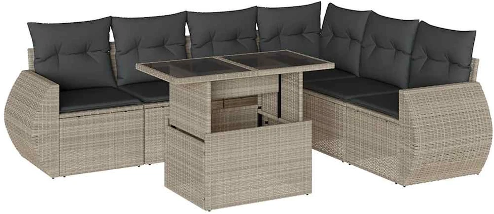 Sofa Sofos komplektas su pagalvėlėmis, 7 dalių, pilkas, poliratanas