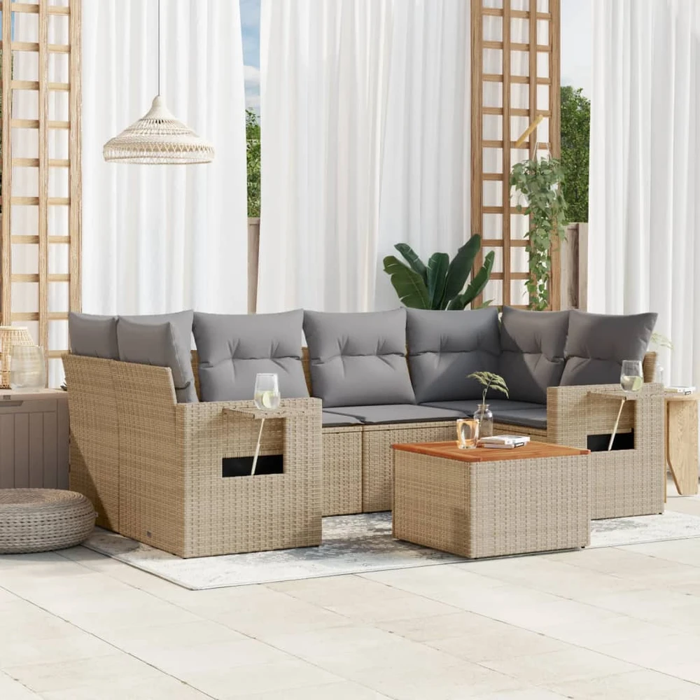 Sofa Sofos komplektas su pagalvėlėmis, 7 dalių, smėlio, poliratanas