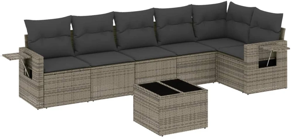 Sofa Sofos komplektas su pagalvėlėmis, 7 dalių, pilkas, poliratanas
