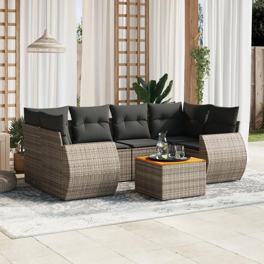 Lauko baldų komplektas Sofos komplektas su pagalvėlėmis, 7 dalių, pilkas, poliratanas