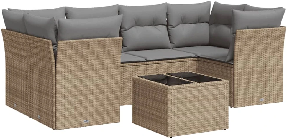 Sofa Sofos komplektas su pagalvėlėmis, 7 dalių, smėlio, poliratanas