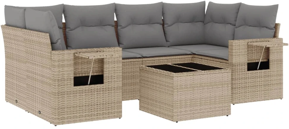 Sofa Sofos komplektas su pagalvėlėmis, 7 dalių, smėlio, poliratanas