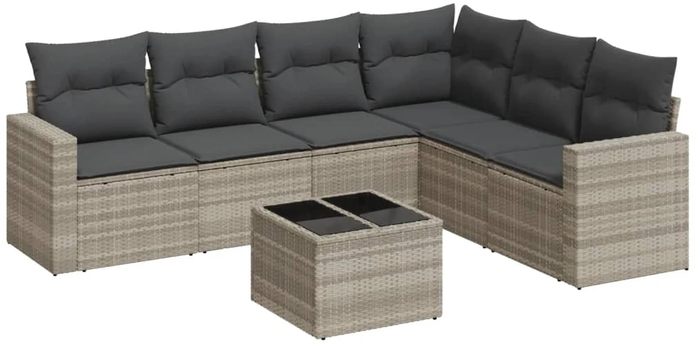 Sofa Sofos komplektas su pagalvėlėmis, 7 dalių, pilkas, poliratanas